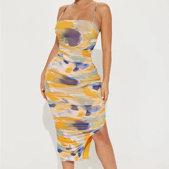 multi coloured mesh dress VIVENNE MULTI COLOR MESH MIDI DRESS